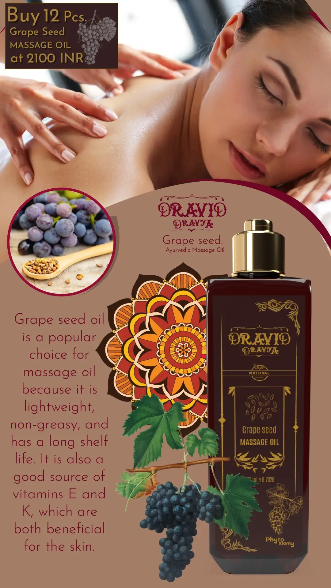 RBV B2B Grape Seed  Massage Oil (200 ml)-12 Pcs.